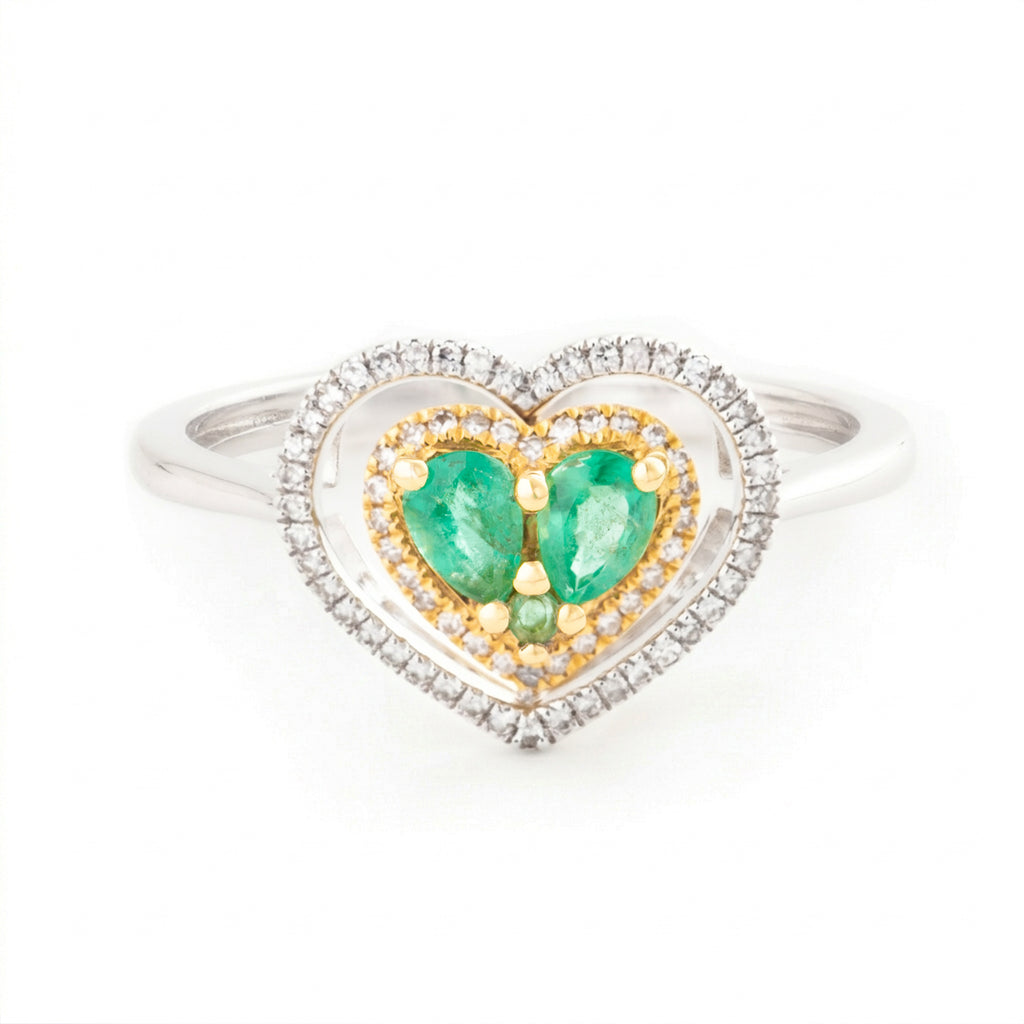 ANILLO CORAZÓN CON ESMERALDAS Y DIAMANTES