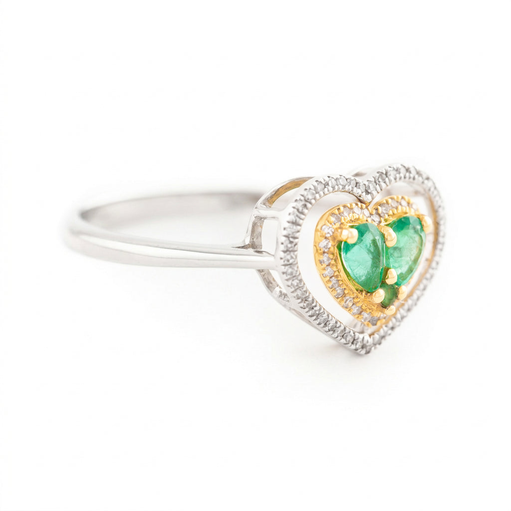 ANILLO CORAZÓN CON ESMERALDAS Y DIAMANTES