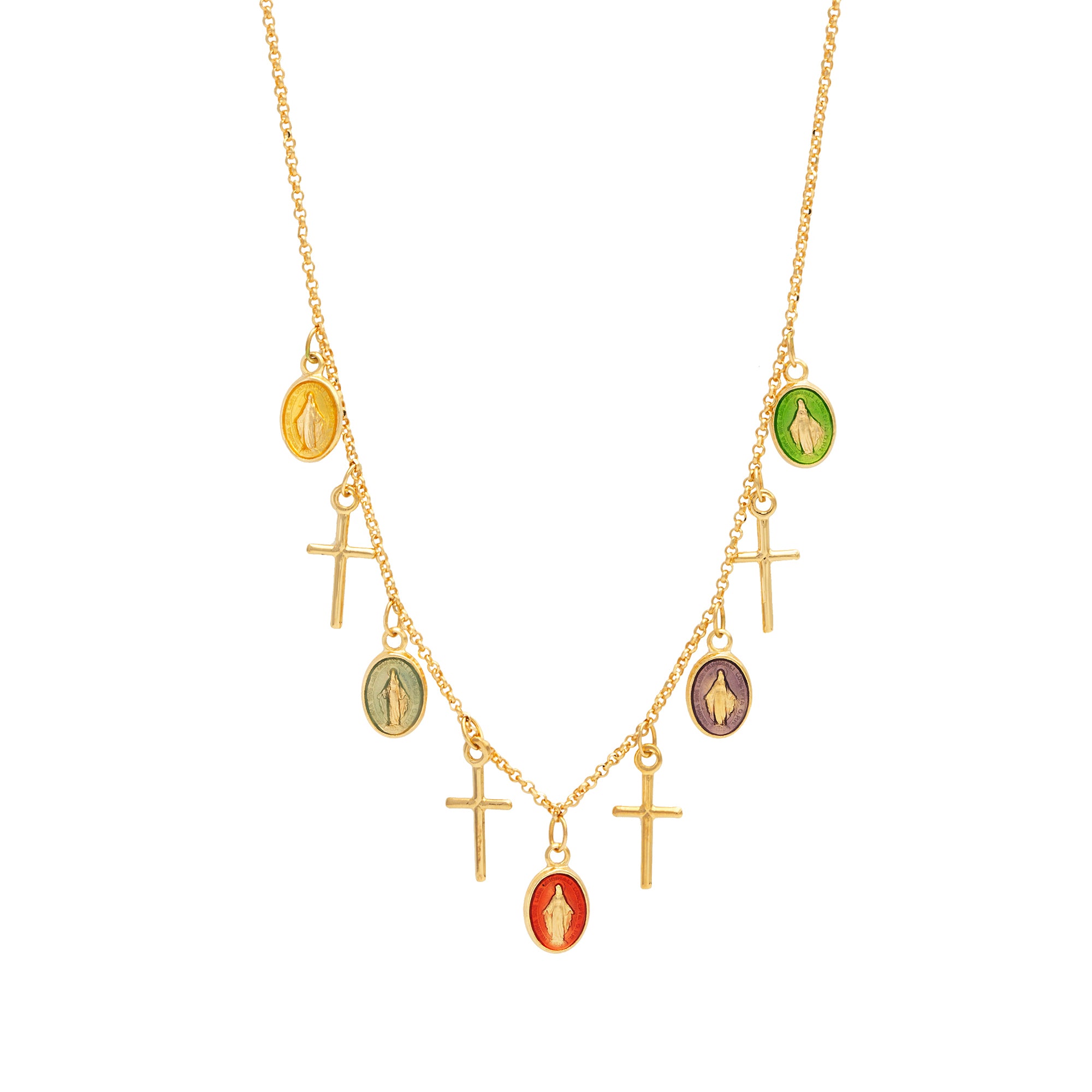 GARGANTILLA DIJES CRUZ Y VIRGEN DE LA MILAGROSA