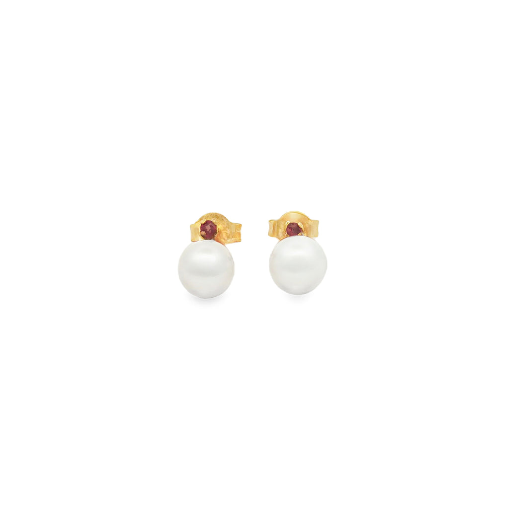 ARETES CON PERLA Y RUBÍES