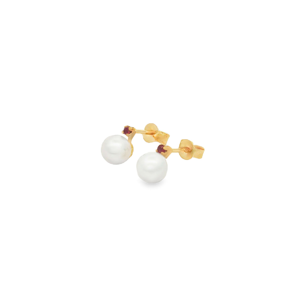ARETES CON PERLA Y RUBÍES
