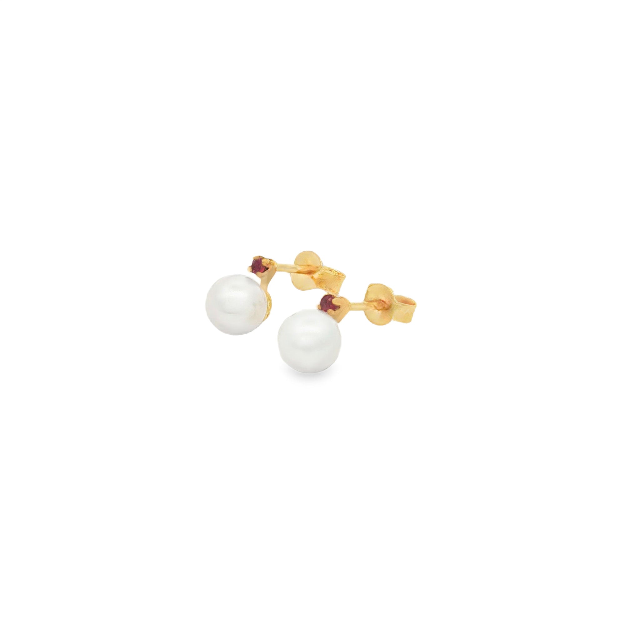 ARETES CON PERLA Y RUBÍES