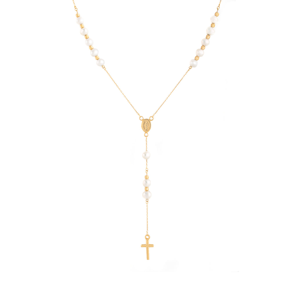 Camándula de perlas 5mm en oro amarillo