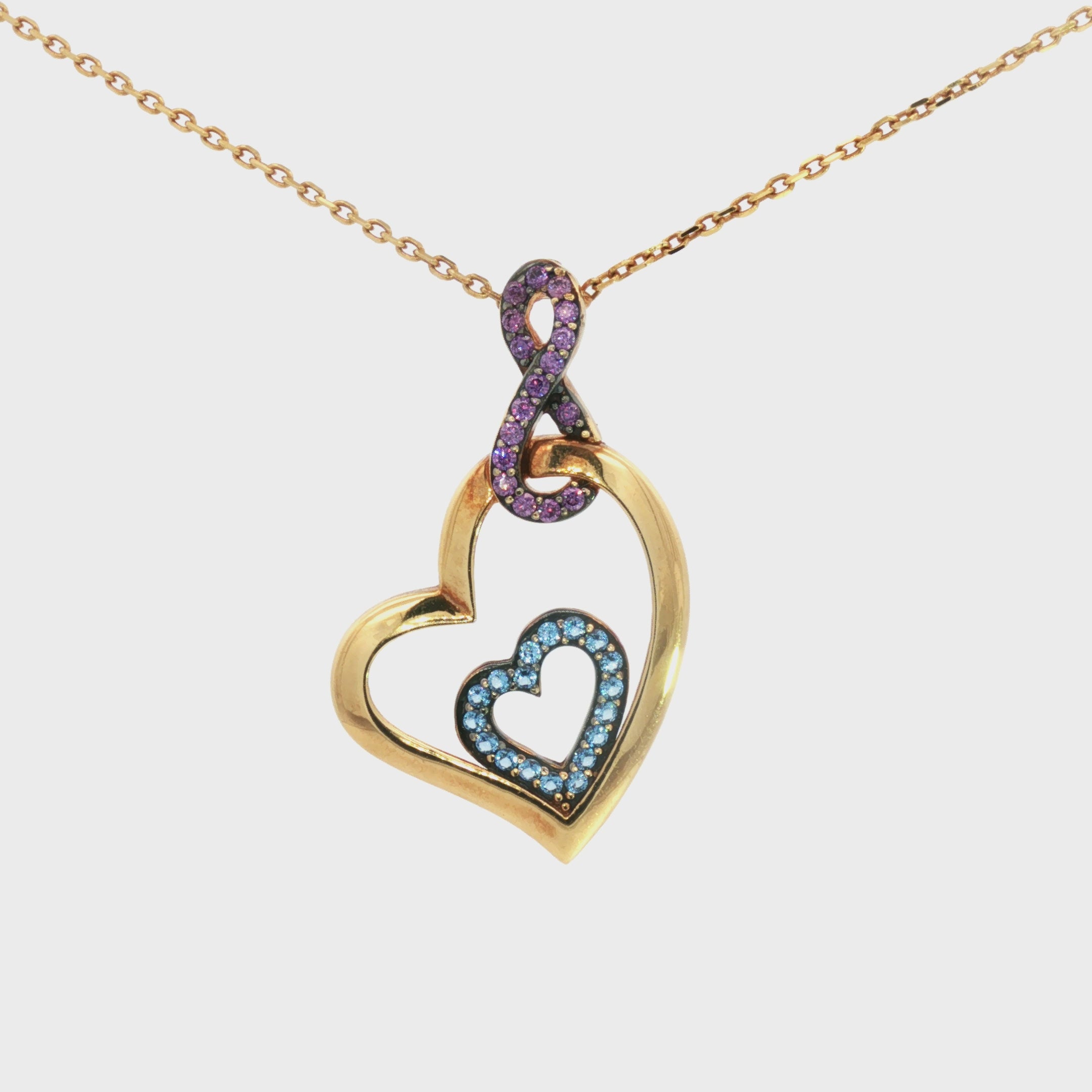 GARGANTILLA CORAZÓN CON ZIRCONES MORADOS Y AZULES