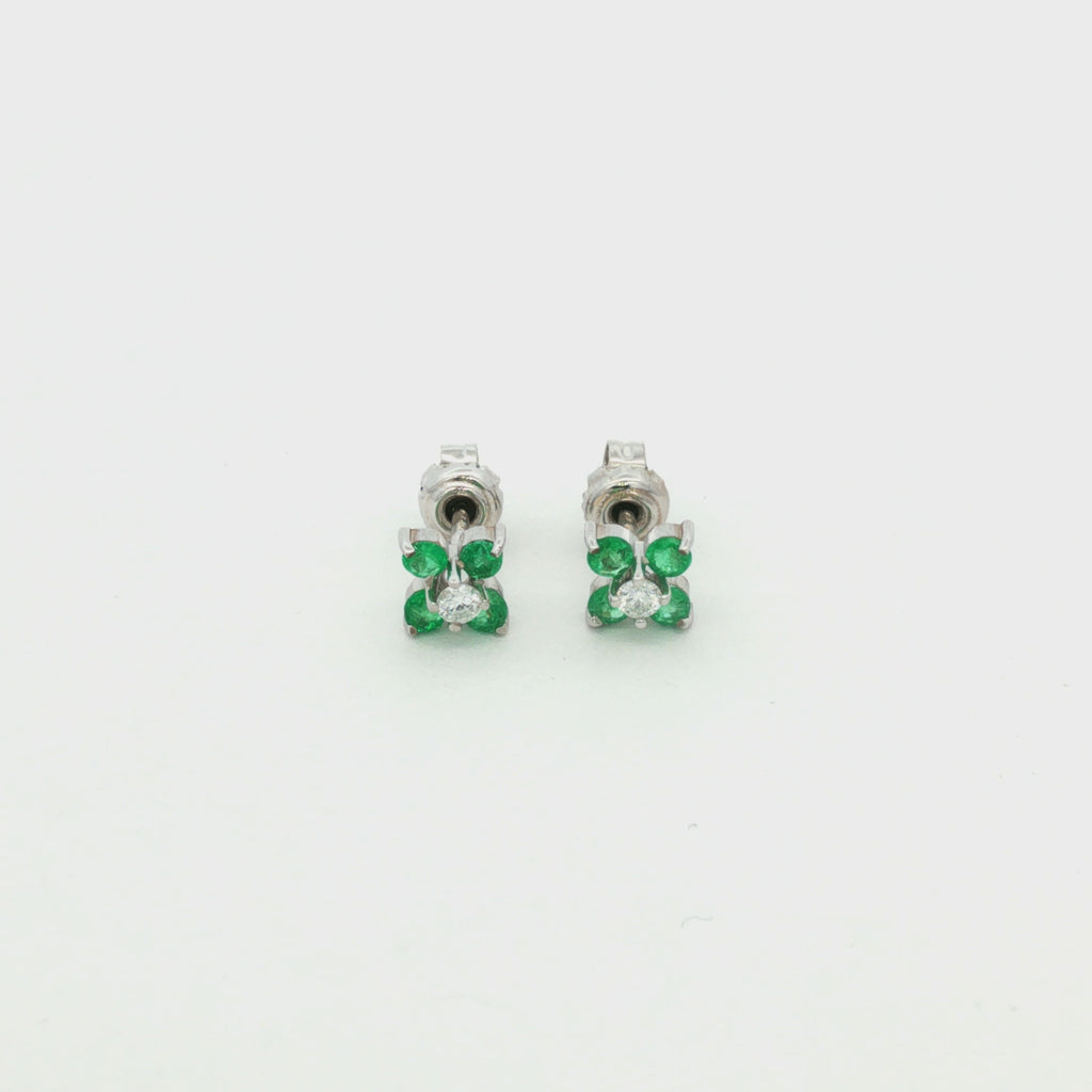 ARETES ESMERALDAS Y DIAMANTES FLOR