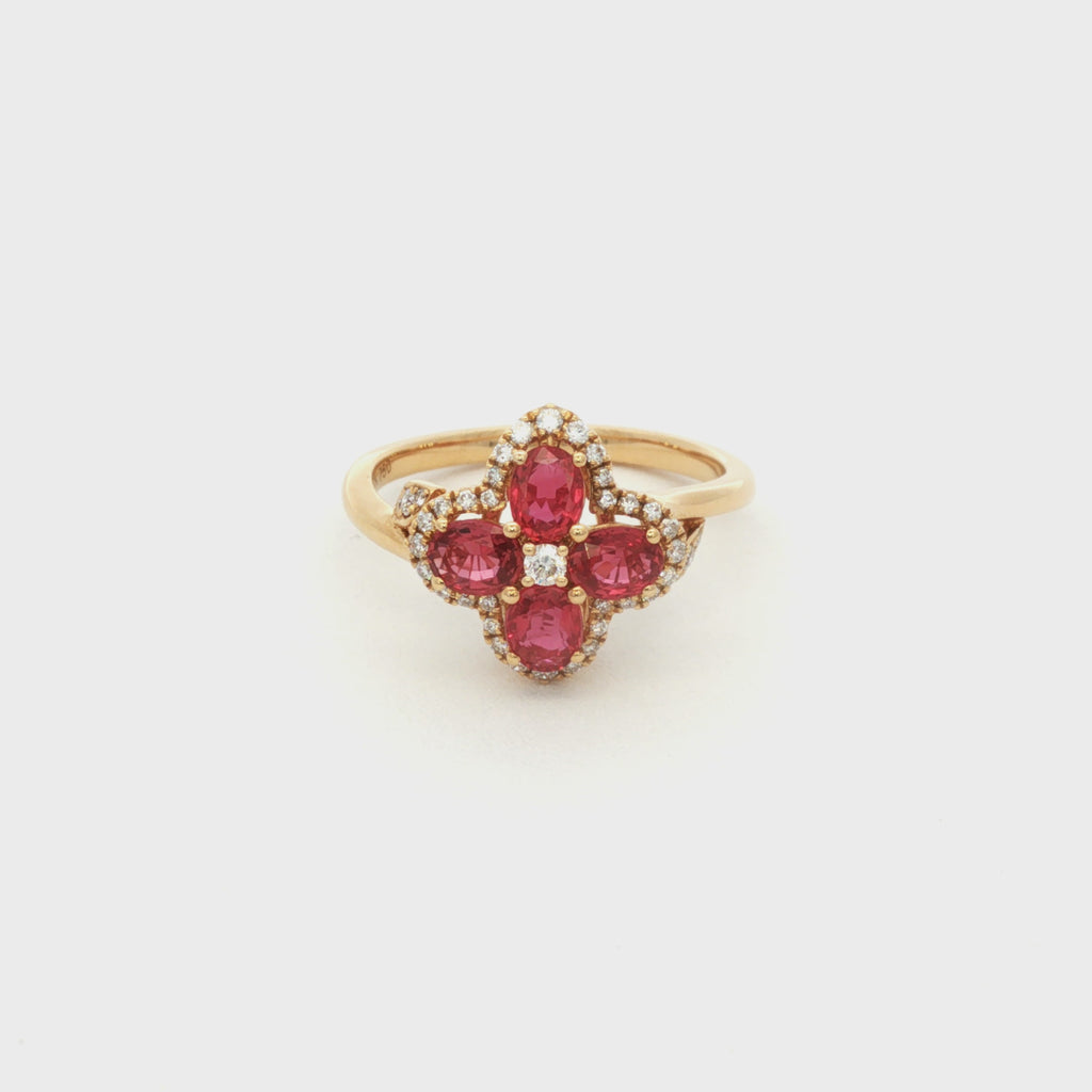 ANILLO FLOR CON RUBÍ Y DIAMANTES