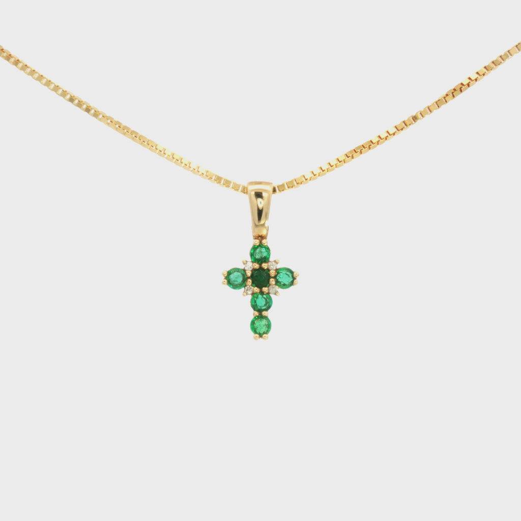 DIJE CRUZ ESMERALDAS Y DIAMANTES