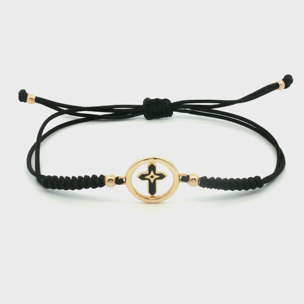 PULSERA HILO NEGRO CRUZ ESMALTADA