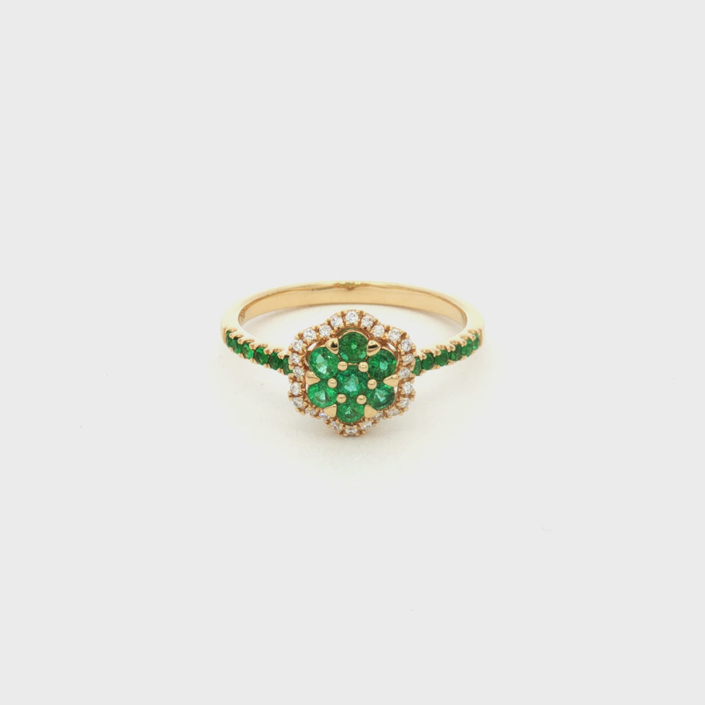 ANILLO FLOR ESMERALDA Y DIAMANTES