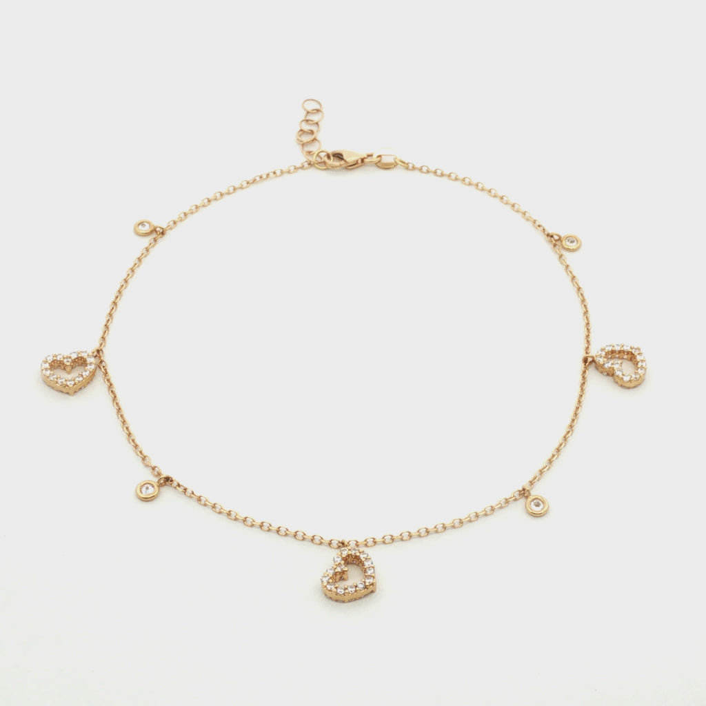 TOBILLERA CON ZIRCONES Y CORAZONES