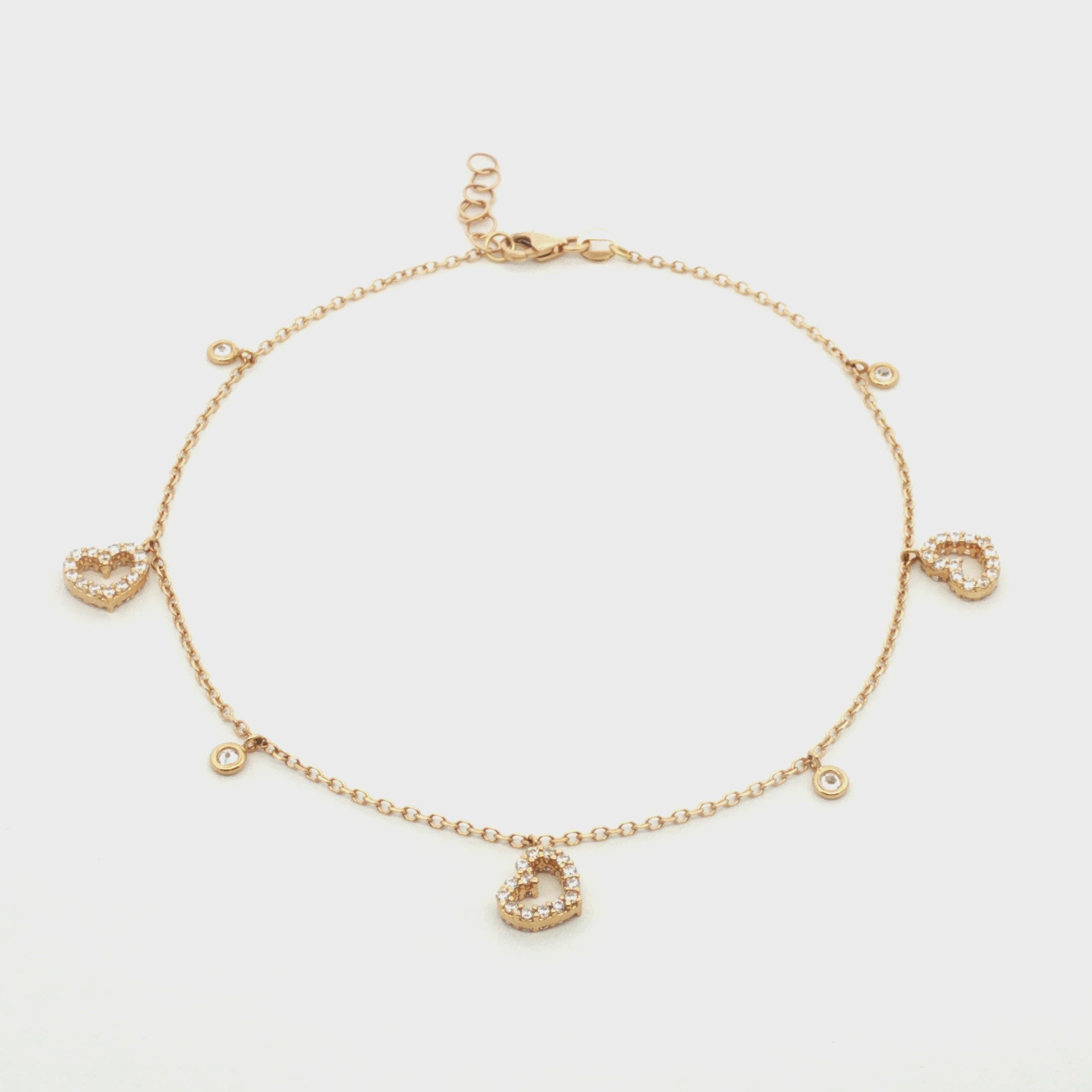TOBILLERA CON ZIRCONES Y CORAZONES