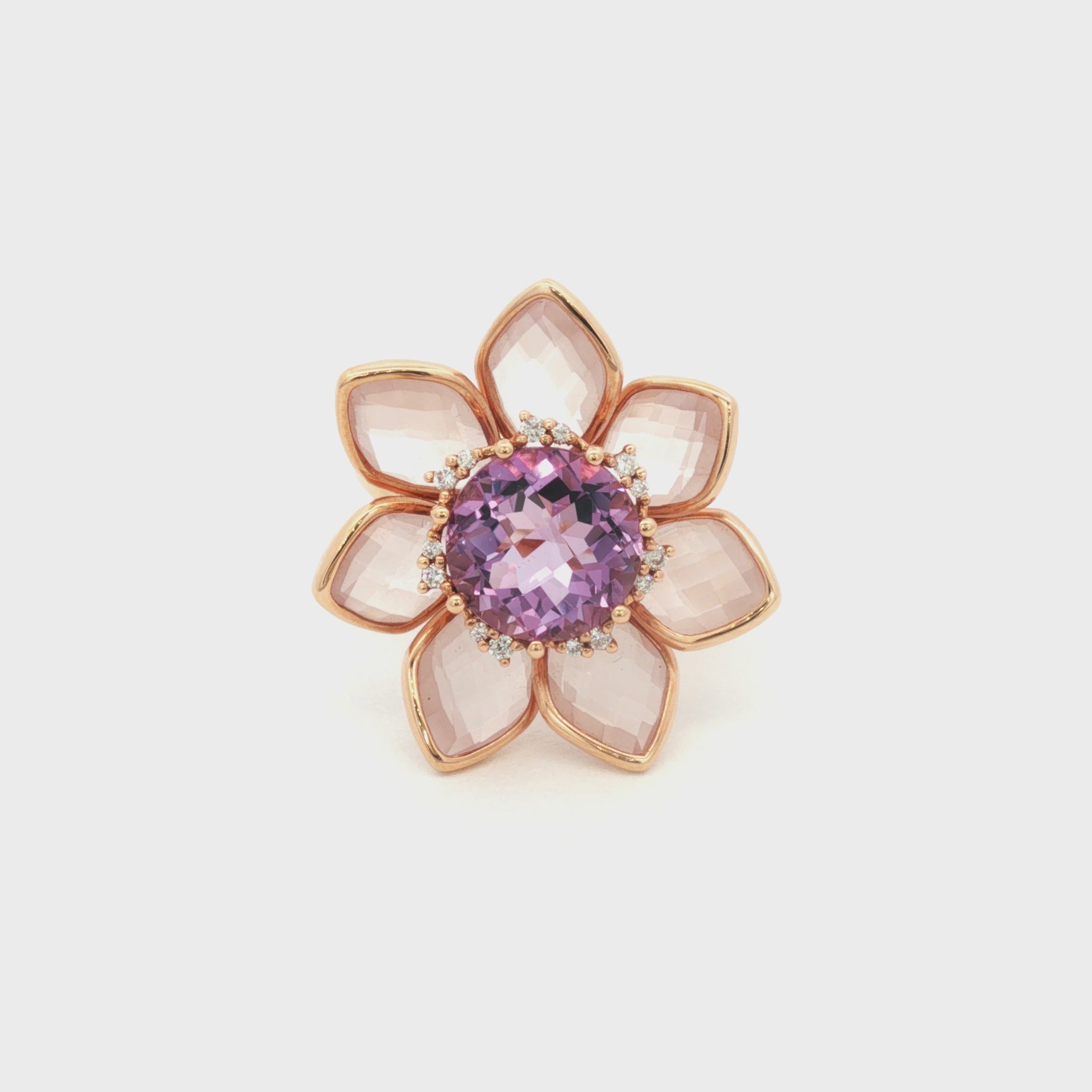 ANILLO FLOR CON PÉTALOS EN CUARZO Y AMATISTA