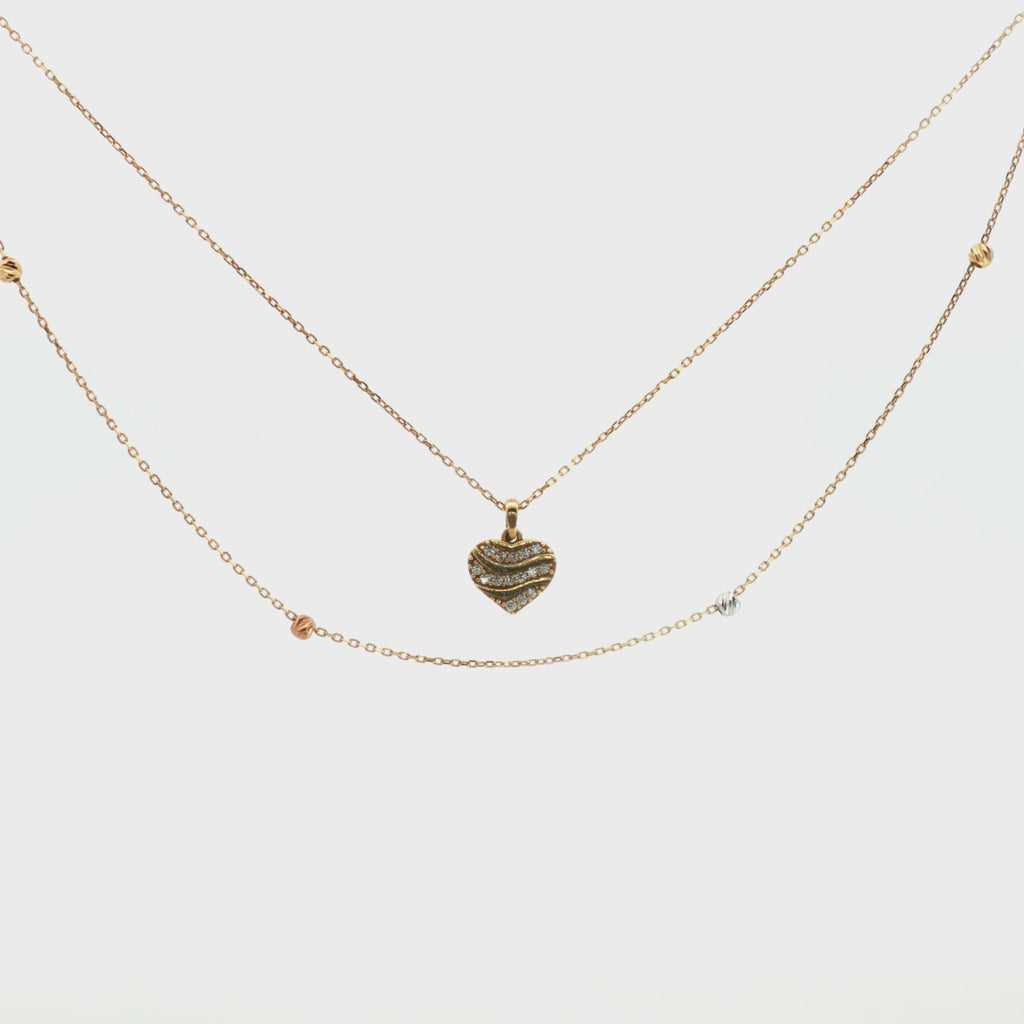 GARGANTILLA DOBLE CORAZÓN Y BOLA DIAMANTADA