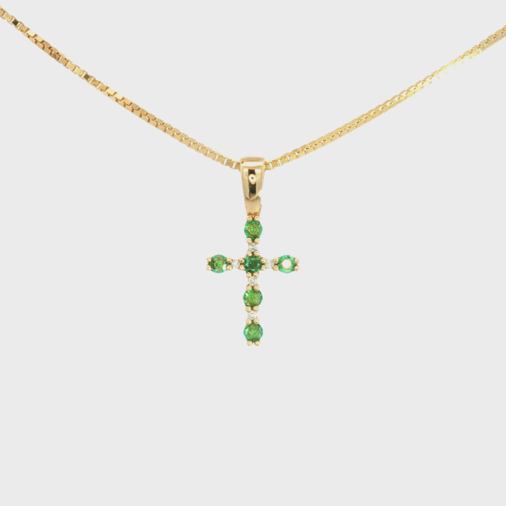 DIJE CRUZ ESMERALDAS Y DIAMANTES
