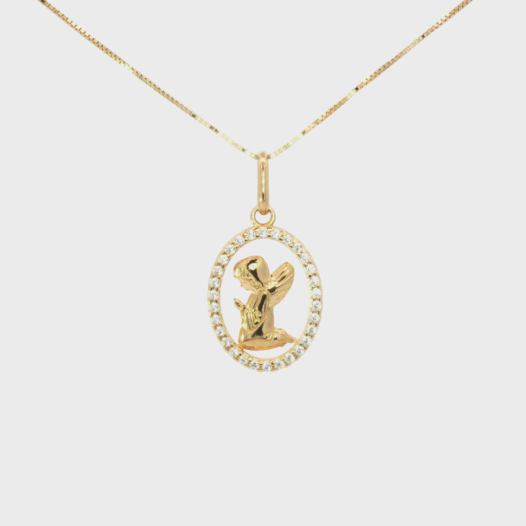 DIJE ÁNGEL DE LA GUARDA OVAL CON ZIRCONES