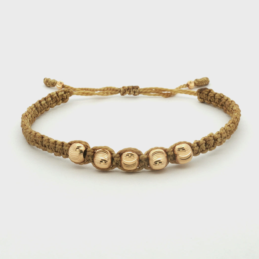 PULSERA HILO BEIGE BOLA DIAMANTADA