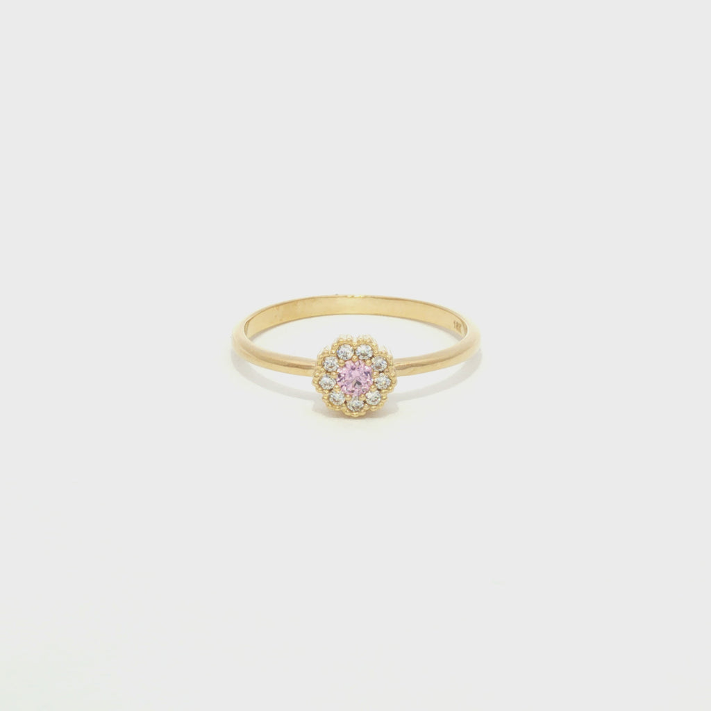 ANILLO FLOR ZIRCONES ROSADOS