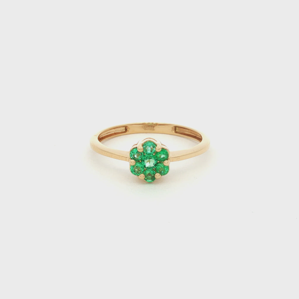 ANILLO SOLITARIO FLOR CON ESMERALDAS