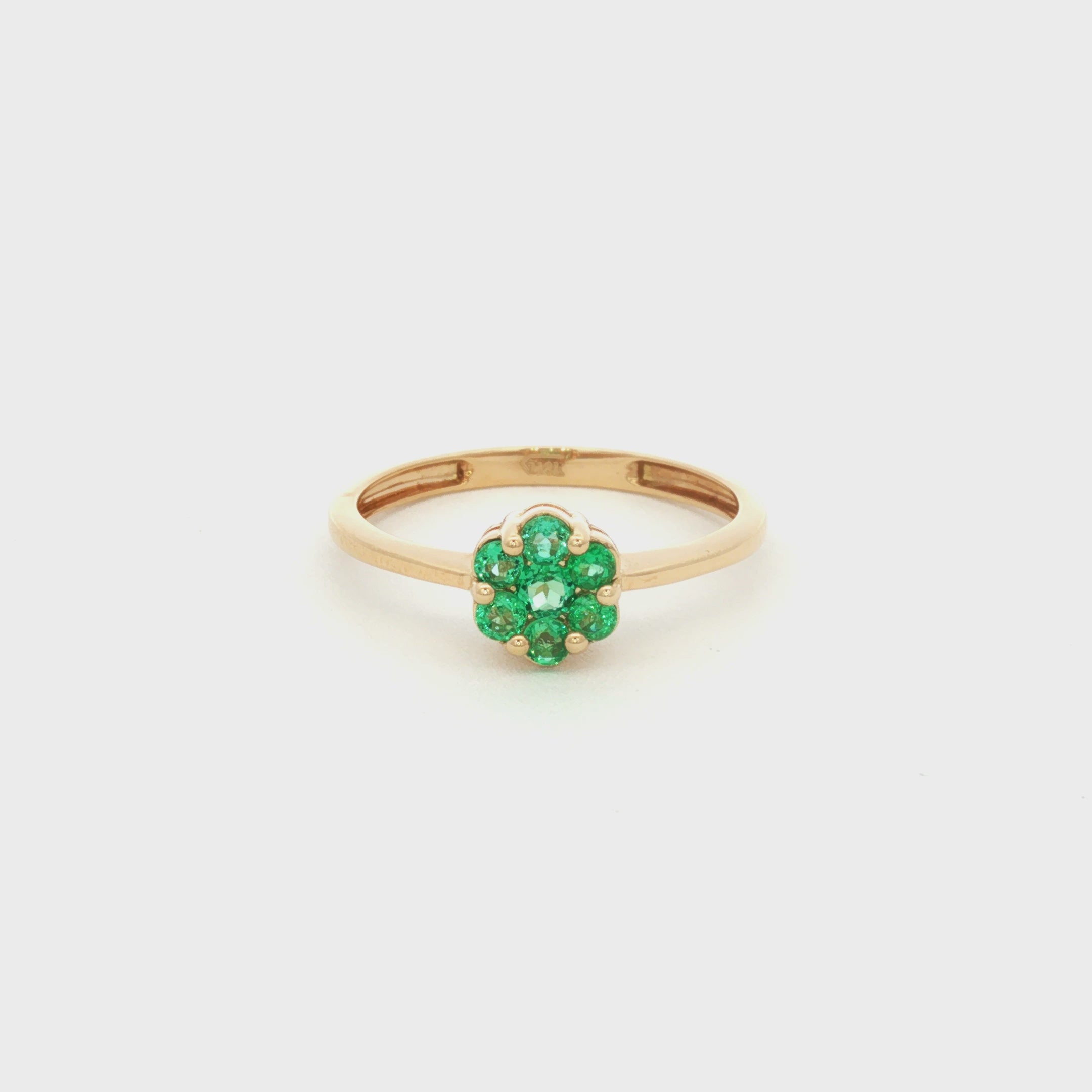 ANILLO SOLITARIO FLOR CON ESMERALDAS
