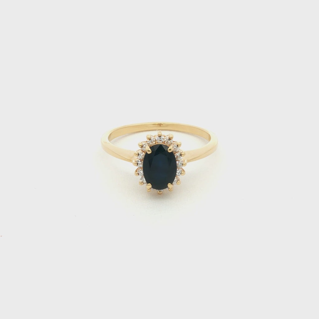 ANILLO FLOR CON ZAFIRO Y DIAMANTES
