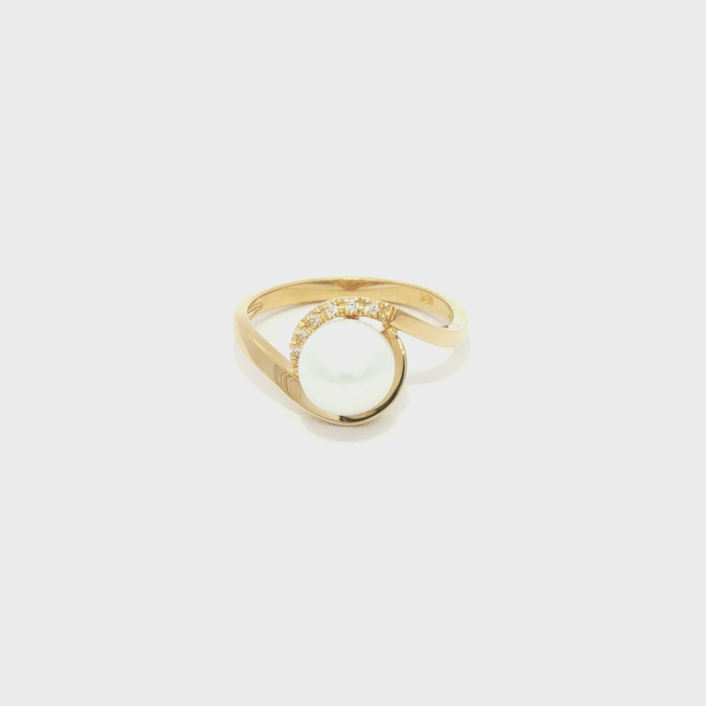 ANILLO CRUZADO ESPIRAL PERLA Y DIAMANTES