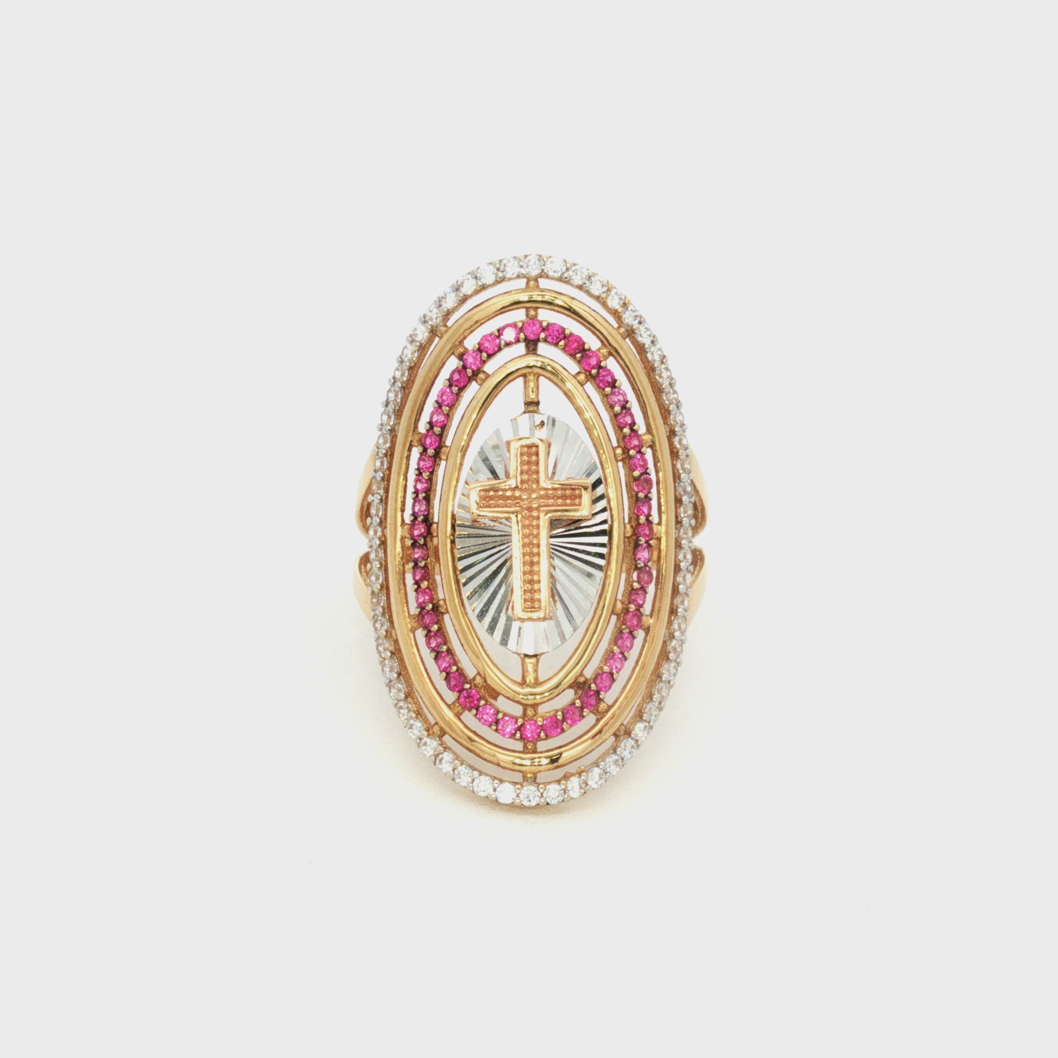ANILLO OVAL CRUZ Y ZIRCONES