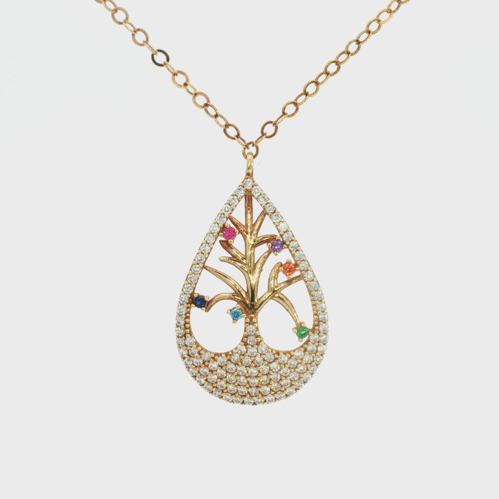 GARGANTILLA ÁRBOL DE LA VIDA EN GOTA CON ZIRCONES DE COLORES