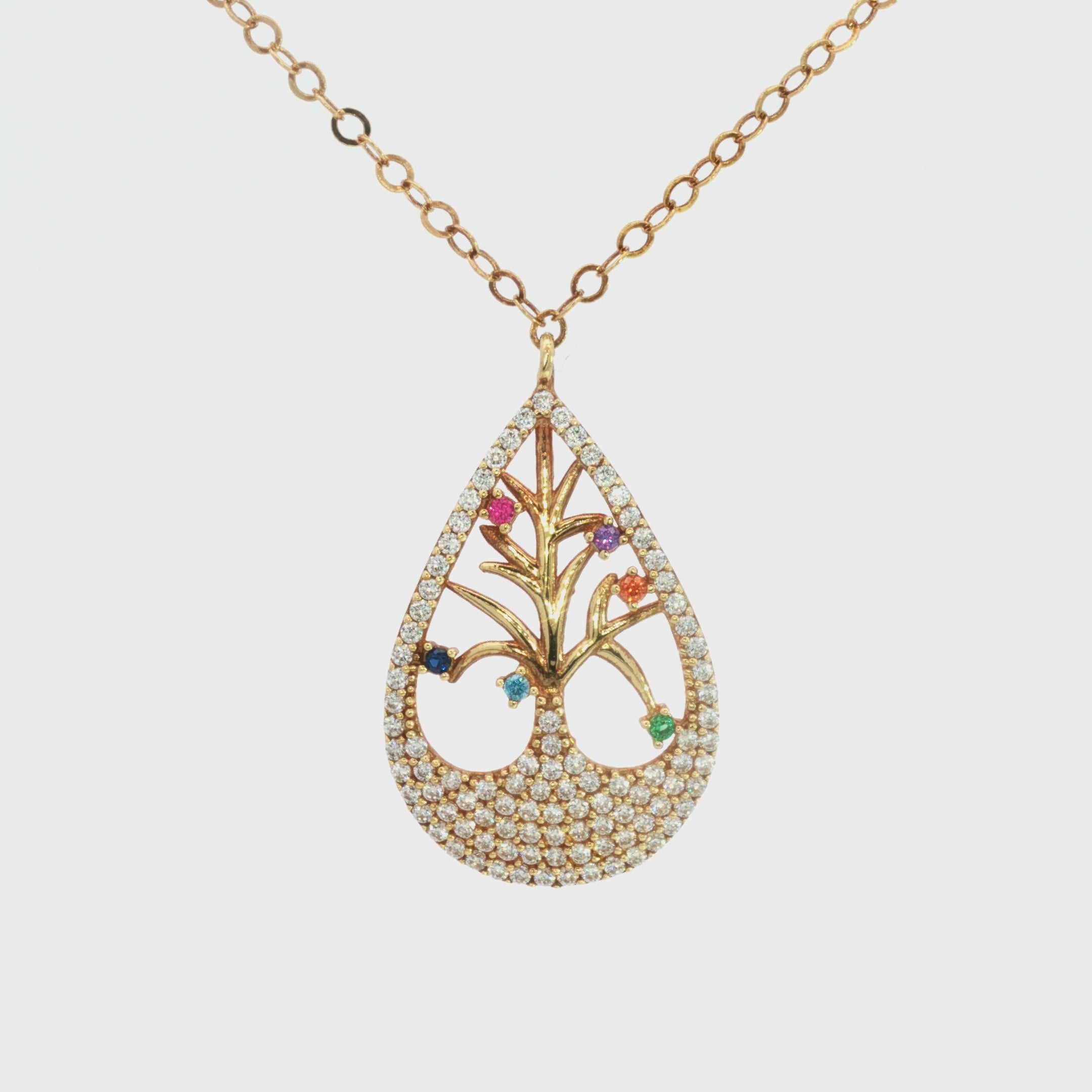 GARGANTILLA ÁRBOL DE LA VIDA EN GOTA CON ZIRCONES DE COLORES