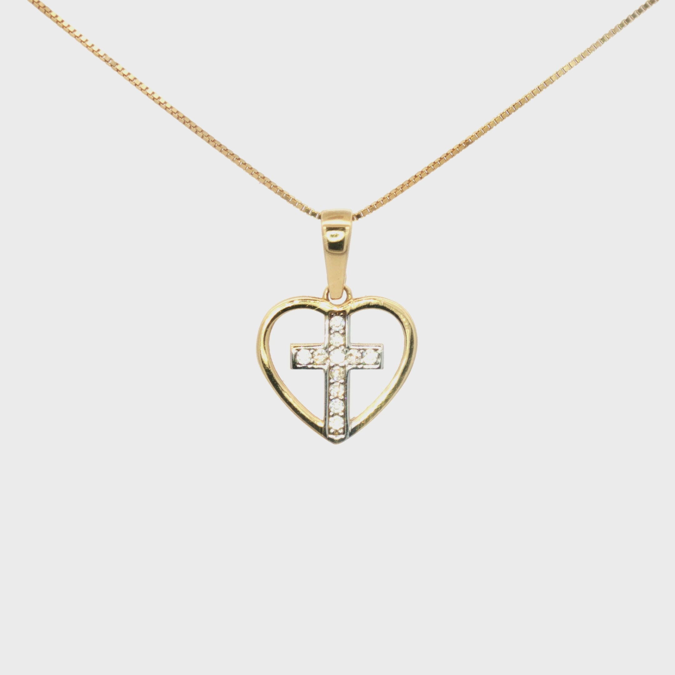 DIJE CORAZÓN Y CRUZ CON ZIRCONES