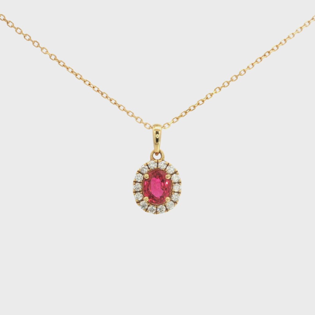 DIJE RUBÍ OVAL CON DIAMANTES