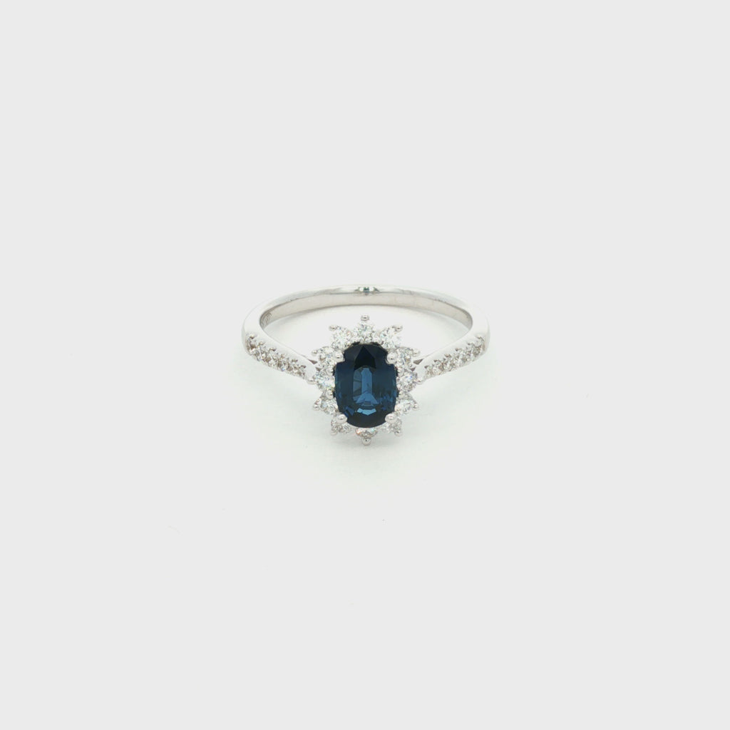 ANILLO FLOR CON ZAFIRO Y DIAMANTES