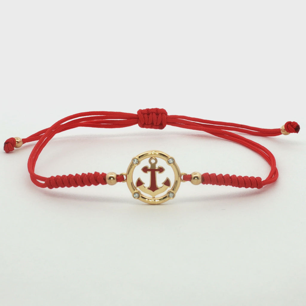PULSERA HILO ROJO ANCLA CON ZIRCONES